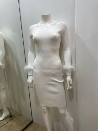 Abito donna bianco con piume