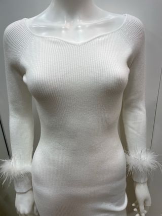 Abito donna bianco con piume