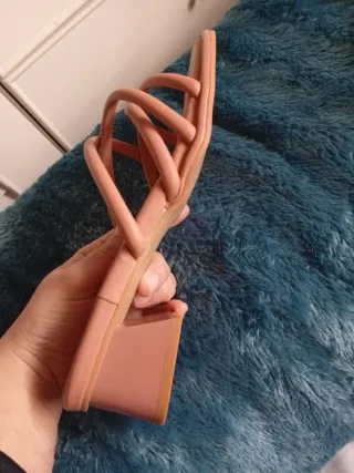 Sandalias de tacón rosa/beige