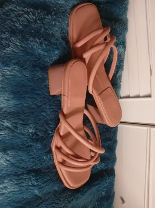 Sandalias de tacón rosa/beige