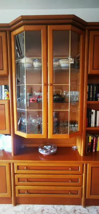 Mueble salón modular madera y cristal