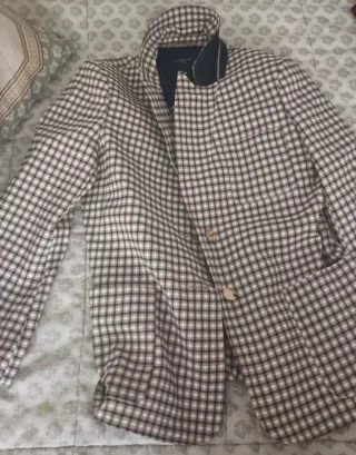 Blazer cuadros beige y marrón