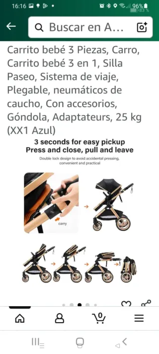 Carrito Bebé 3 Piezas Azul (XX1)