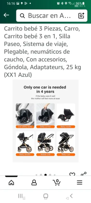 Carrito Bebé 3 Piezas Azul (XX1)