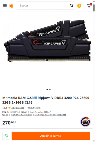 32GB (2x16GB) DDR4 3200MHz CL16 G.Skill Ripjaws V