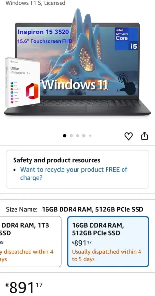 Portátil Dell Inspiron 15 3520 Intel i5 512 GB