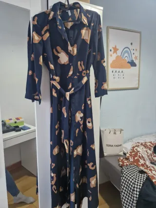 Vestido Pieces Animal Print Azul y Beige