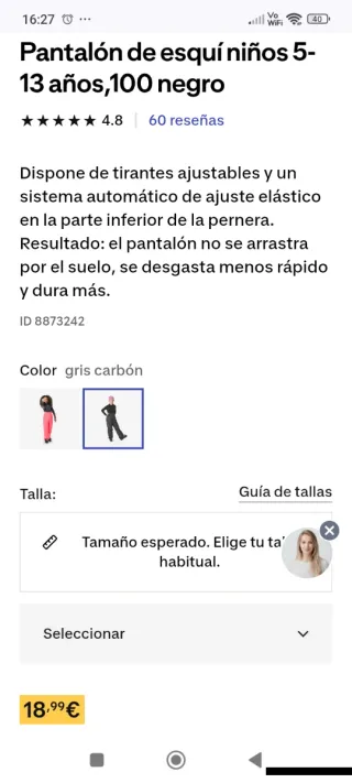 Pantalón de esquí infantil negro 5 años
