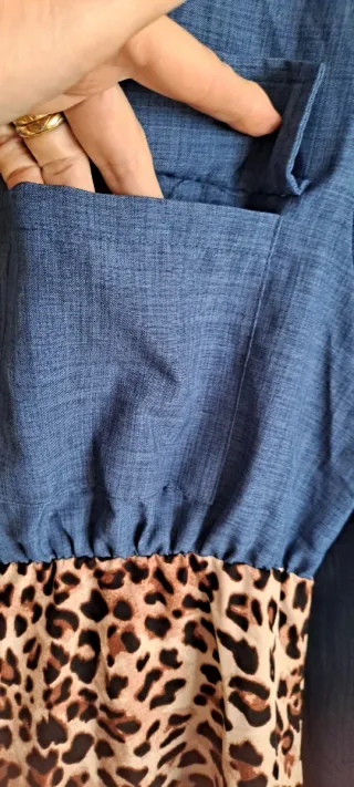 Vestido camisero jean y estampado leopardo