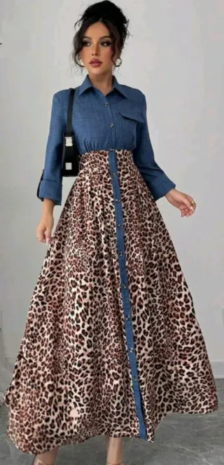 Vestido camisero jean y estampado leopardo