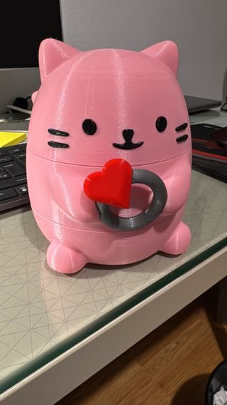 Joyero con forma de gato en 3D color rosa