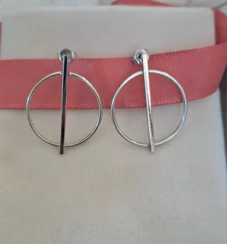 Pendientes de plata aro y barra