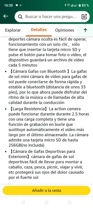 Gafas de sol con cámara espía