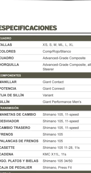 Bicicleta de carretera Giant T.XL