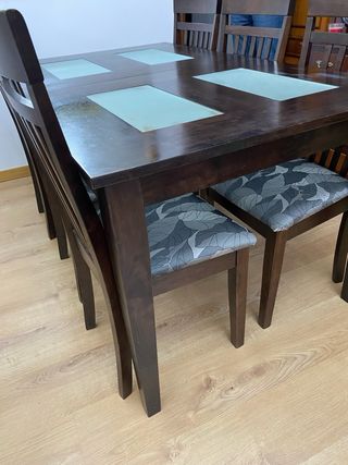 Mesa Comedor Madera y Cristal + 6 Sillas