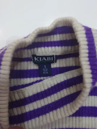 Jersey de rayas beige y morado