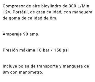 Compresor Aire Bicilíndrico 300L/Min 12V Rojo