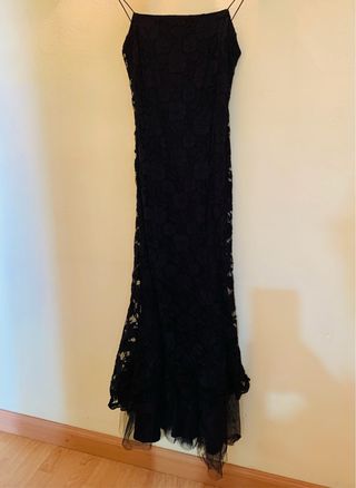 Largo bordado sirena tirantes,vestido fiesta negro