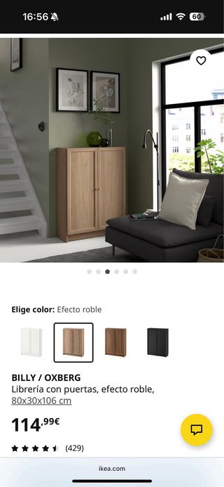 Librería Billy con puertas efecto roble