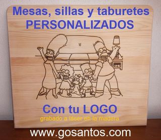 Mesas sillas taburetes madera personalizados LOGO