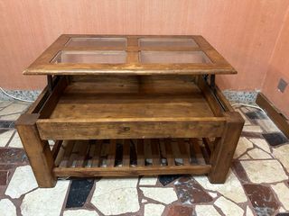 Mesa centro madera y cristal elevable