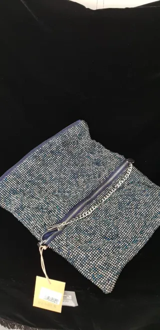 Bolso Clutch Menbur Azul y Plateado
