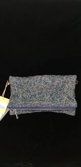 Bolso Clutch Menbur Azul y Plateado