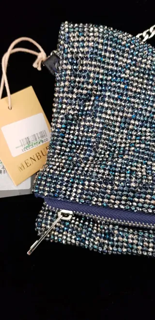 Bolso Clutch Menbur Azul y Plateado