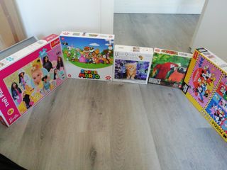 Lote 5 Puzzles: Mickey, Barbie, Super Mario