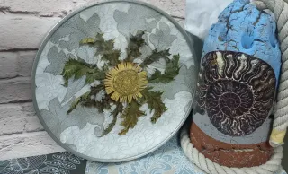 Eguzkilore artesanal en marco circular y cristal