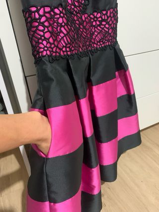 Vestido fiesta fucsia y negro T.36