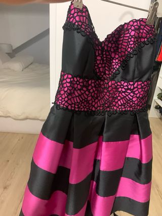 Vestido fiesta fucsia y negro T.36