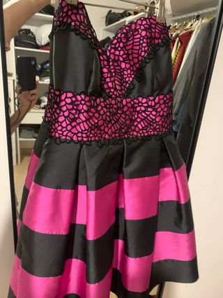 Vestido fiesta fucsia y negro T.36
