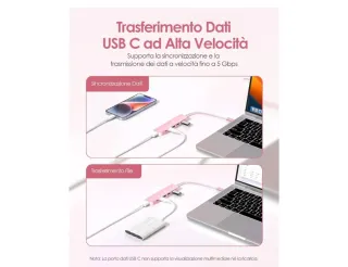 Hub USB-C LENTION Argento e Rosa