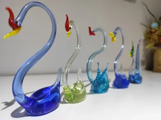 Lote 5 Cisnes Cristal Murano Azul y Verde