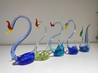 Lote 5 Cisnes Cristal Murano Azul y Verde