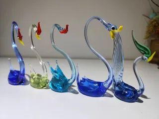 Lote 5 Cisnes Cristal Murano Azul y Verde