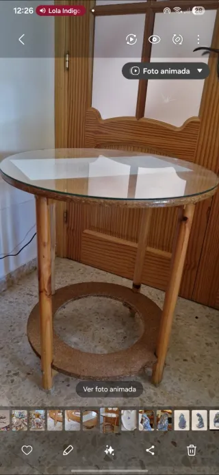 Mesa camilla redonda con cristal y mantel