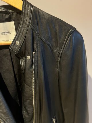 Cazadora Piel Negra Mango Talla S