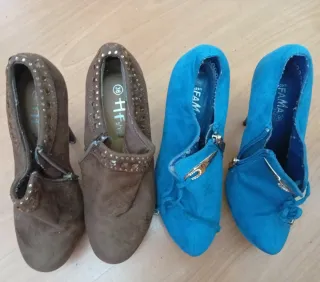 Botines Mujer Talla 36 Azul y Marrón