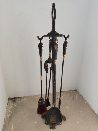 Juego Atizadores Chimenea Metal Negro Dorado