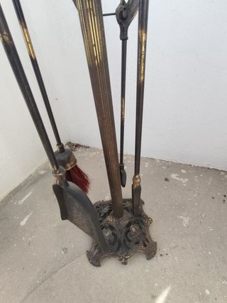 Juego Atizadores Chimenea Metal Negro Dorado