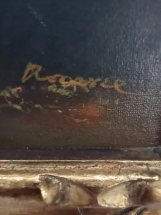 Pareja cuadros época flores dorados