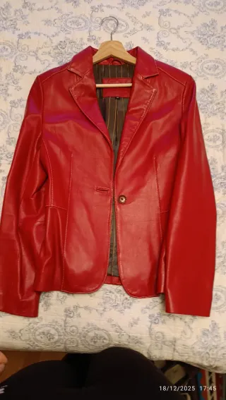 Chaqueta de cuero auténtico roja