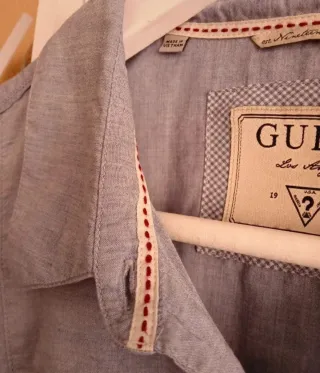 (M) Camisa Guess de manga larga azul