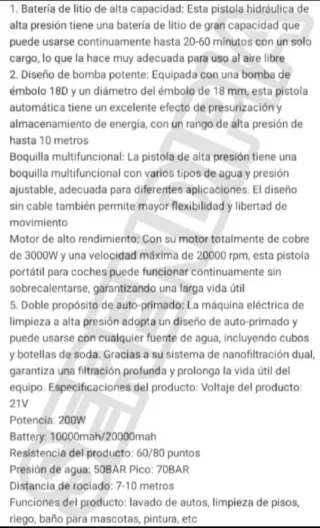 HIDROLIMPIADORA INALÁMBRICA PORTÁTIL 2 BATERÍAS.