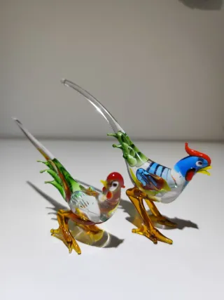 Pareja Faisanes Cristal Murano Multicolor