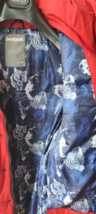 Parka Hombre/Mujer Desigual Roja con Capucha y Pel