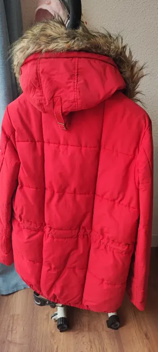 Parka Hombre/Mujer Desigual Roja con Capucha y Pel