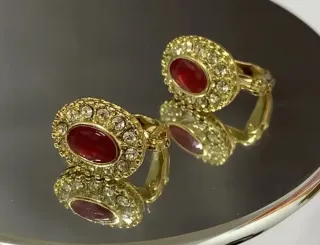 Pendientes Vintage Chapado Oro con Rojo